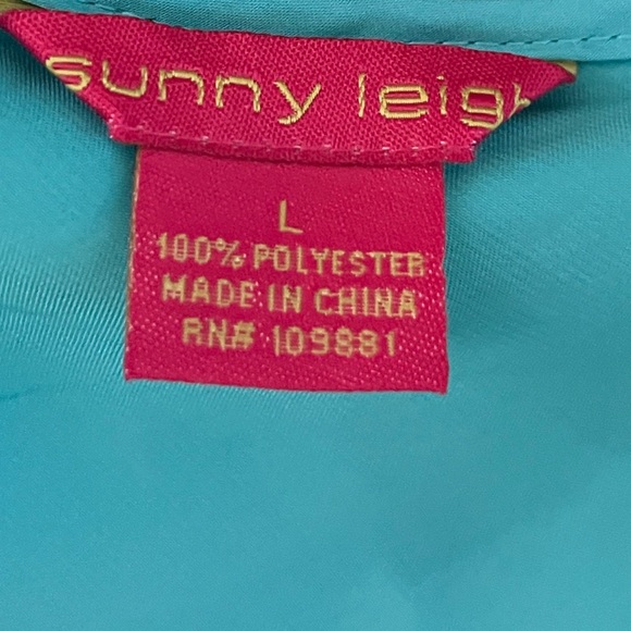 SUNNY LEIGH Blue Aquamarine Ruffled Silky Pullover Blouse Size L NWOT - Picture 6 of 8